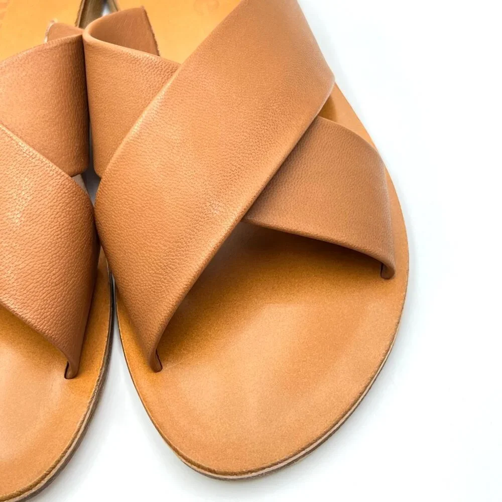 Slaye Womens EU 37 US‎ 7 Brown Leather Slip On Sandals Slides Shoes - Picture 5 of 13